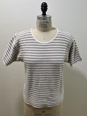 VTG 1990s Women's Size S Cotton Striped Knit Crewneck Sweater Tee, Made in USA